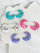 Load image into Gallery viewer, Chunky Rhinestone Bauble Hoop Earrings: Pink