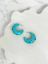 Load image into Gallery viewer, Chunky Rhinestone Bauble Hoop Earrings: Purple