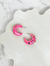 Load image into Gallery viewer, Chunky Rhinestone Bauble Hoop Earrings: White