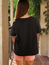 Load image into Gallery viewer, Floral Embroidered Mesh Patchwork Sleeve Crewneck Top: Black / M