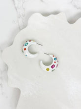 Load image into Gallery viewer, Chunky Rhinestone Bauble Hoop Earrings: Purple