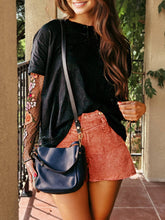 Load image into Gallery viewer, Floral Embroidered Mesh Patchwork Sleeve Crewneck Top: Black / L