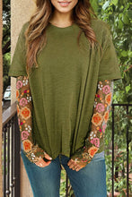 Load image into Gallery viewer, Floral Embroidered Mesh Patchwork Sleeve Crewneck Top: Black / M