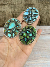 Load image into Gallery viewer, Handmade Sterling Silver Golden Hills, Number 8, Sonoran Mountain Turquoise Adjustable Ring with Signed Nizhoni: Number 8 Turquoise