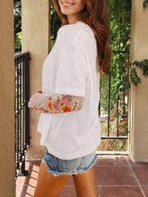 Load image into Gallery viewer, Floral Embroidered Mesh Patchwork Sleeve Crewneck Top: Black / L