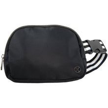 Load image into Gallery viewer, Black Solid Belt Bag with Striped Strap: Black / OS
