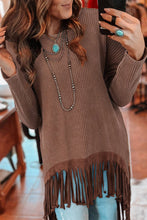 Load image into Gallery viewer, Waffle Knit Suede Fringe Top: Coffee / L
