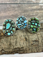Handmade Sterling Silver Golden Hills, Number 8, Sonoran Mountain Turquoise Adjustable Ring with Signed Nizhoni: Number 8 Turquoise
