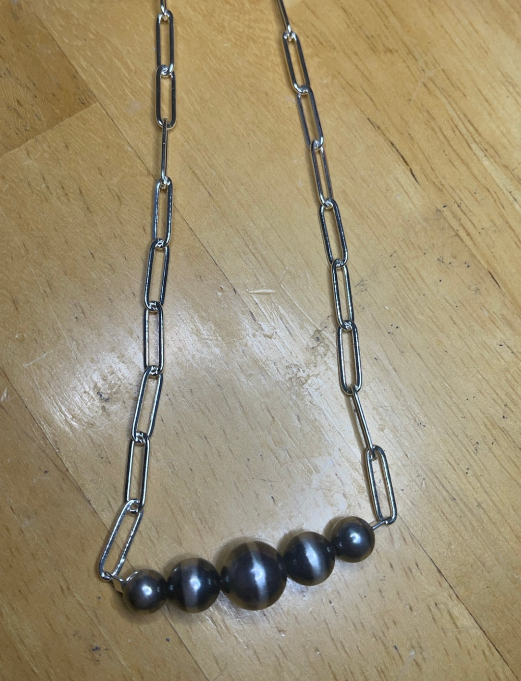 Graduated Navajo pearls on Paper clip chain -Large