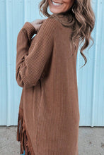 Load image into Gallery viewer, Waffle Knit Suede Fringe Top: Coffee / L
