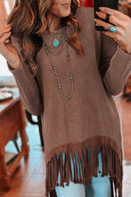 Load image into Gallery viewer, Waffle Knit Suede Fringe Top: Coffee / L
