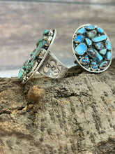 Load image into Gallery viewer, Handmade Sterling Silver Golden Hills, Number 8, Sonoran Mountain Turquoise Adjustable Ring with Signed Nizhoni: Number 8 Turquoise
