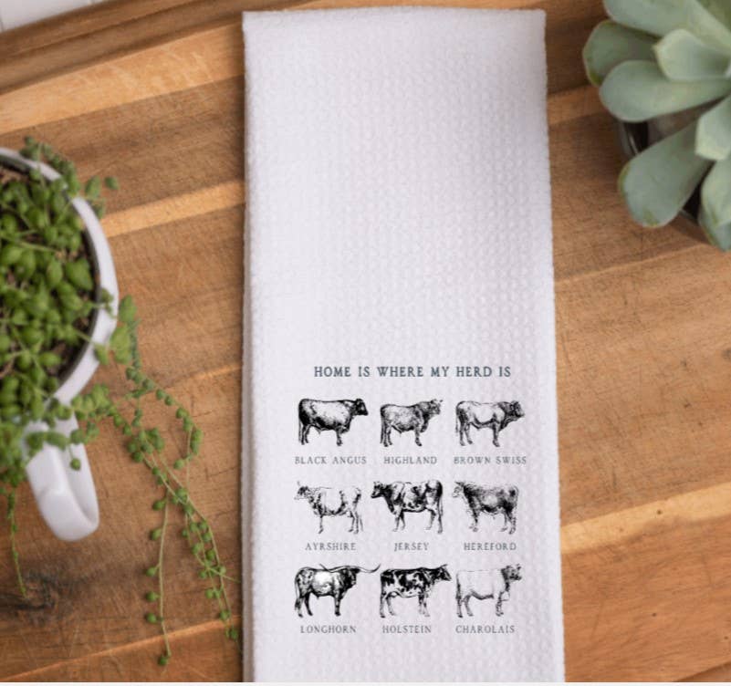 Home is Where My Herd Is Cow Waffle Towel/Farmhouse towel
