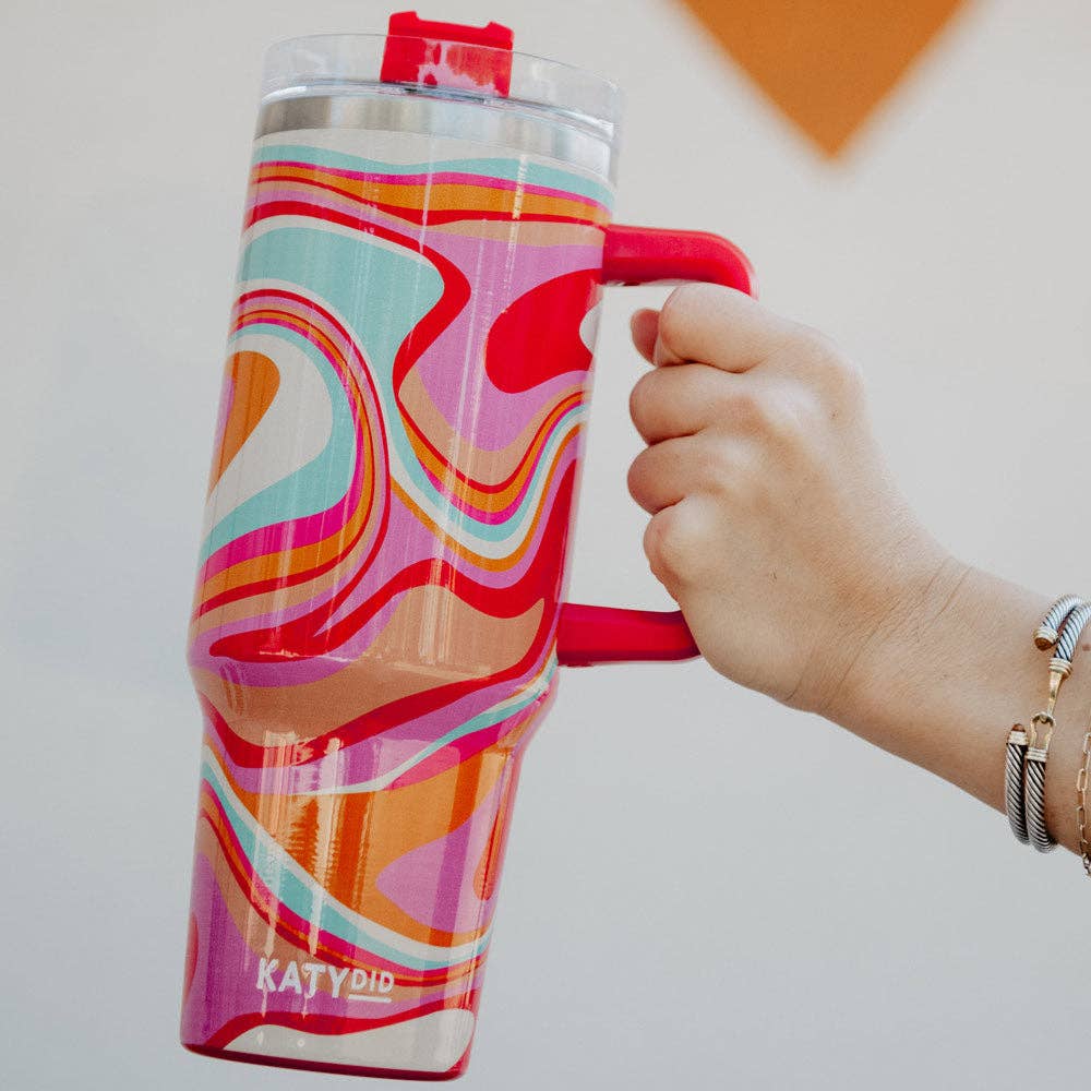 Groovy Swirls Insulated Tumbler Cup w/ Handle: Multicolored
