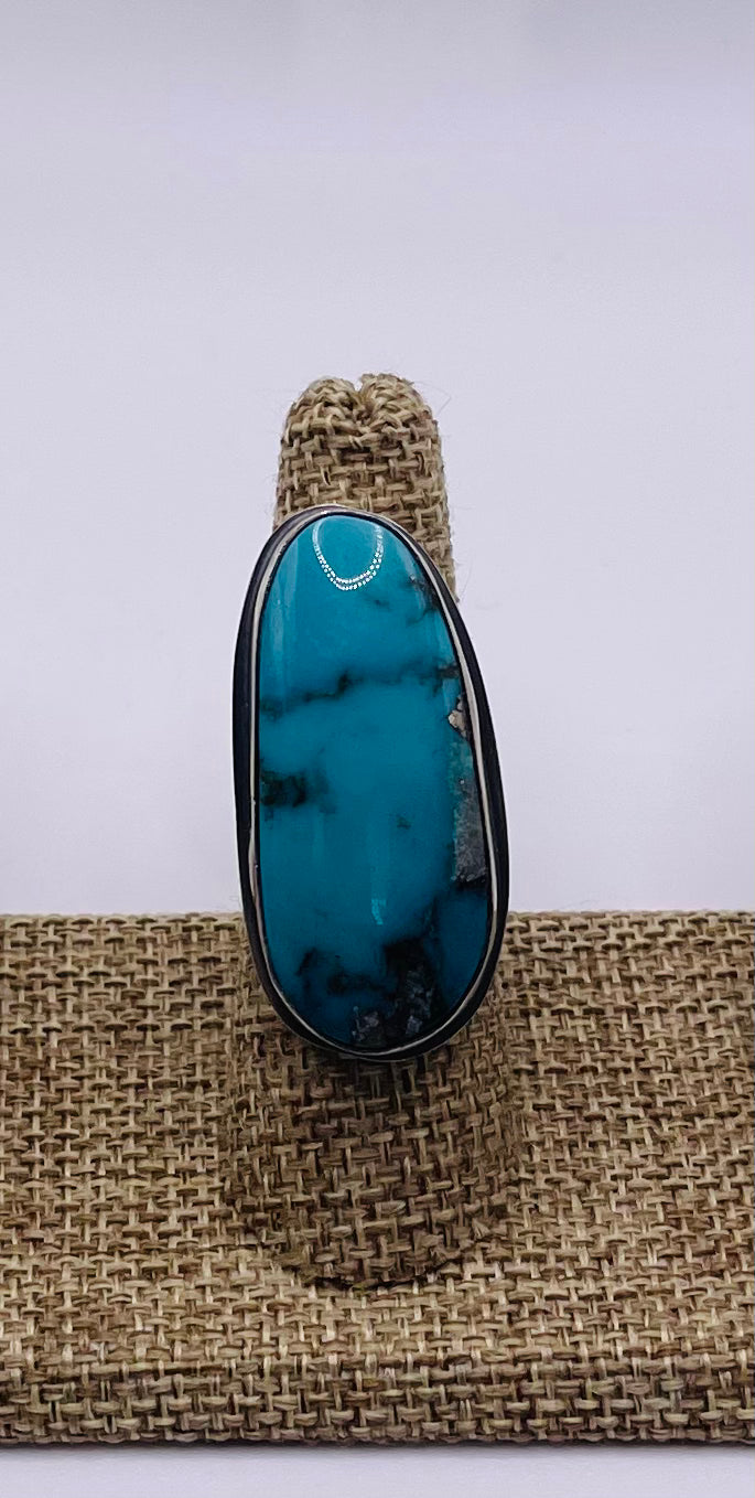 Oval turquoise with pyrite ring