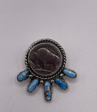 Load image into Gallery viewer, BW- Golden Hills and Buffalo Nickel Hat Brooch
